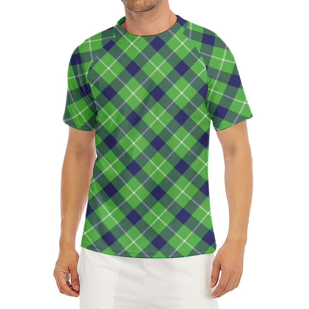 Green Blue And White Plaid Pattern Print Men's Short Sleeve Rash Guard