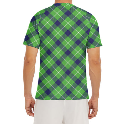 Green Blue And White Plaid Pattern Print Men's Short Sleeve Rash Guard