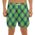 Green Blue And White Plaid Pattern Print Men's Split Running Shorts