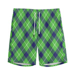 Green Blue And White Plaid Pattern Print Men's Sports Shorts