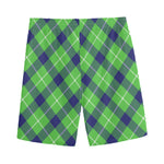 Green Blue And White Plaid Pattern Print Men's Sports Shorts
