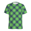 Green Blue And White Plaid Pattern Print Men's Athletic T-Shirt