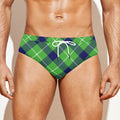 Green Blue And White Plaid Pattern Print Men's Swim Briefs