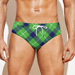 Green Blue And White Plaid Pattern Print Men's Swim Briefs