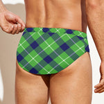 Green Blue And White Plaid Pattern Print Men's Swim Briefs