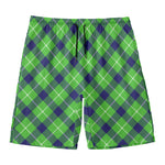 Green Blue And White Plaid Pattern Print Men's Swim Trunks