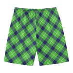 Green Blue And White Plaid Pattern Print Men's Swim Trunks