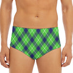 Green Blue And White Plaid Pattern Print Men's Triangle Swim Briefs