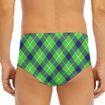 Green Blue And White Plaid Pattern Print Men's Triangle Swim Briefs