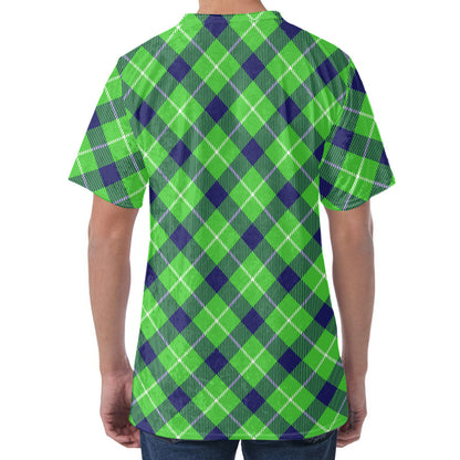 Green Blue And White Plaid Pattern Print Men's Velvet T-Shirt