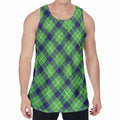 Green Blue And White Plaid Pattern Print Men's Velvet Tank Top