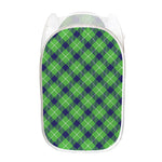 Green Blue And White Plaid Pattern Print Mesh Laundry Hamper
