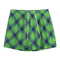 Green Blue And White Plaid Pattern Print Mesh Shorts