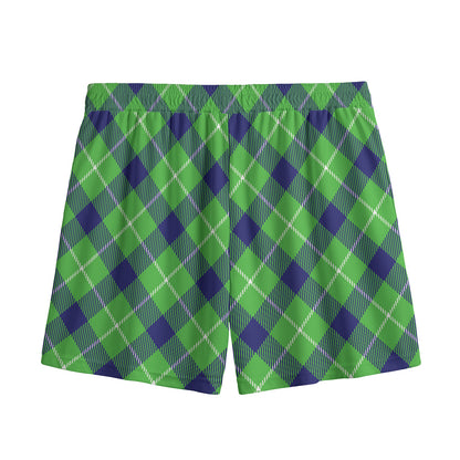 Green Blue And White Plaid Pattern Print Mesh Shorts