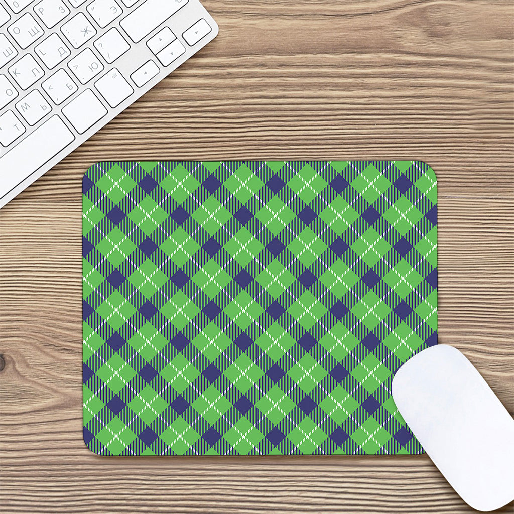Green Blue And White Plaid Pattern Print Mouse Pad
