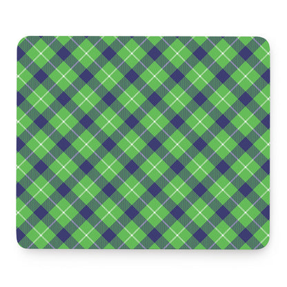 Green Blue And White Plaid Pattern Print Mouse Pad