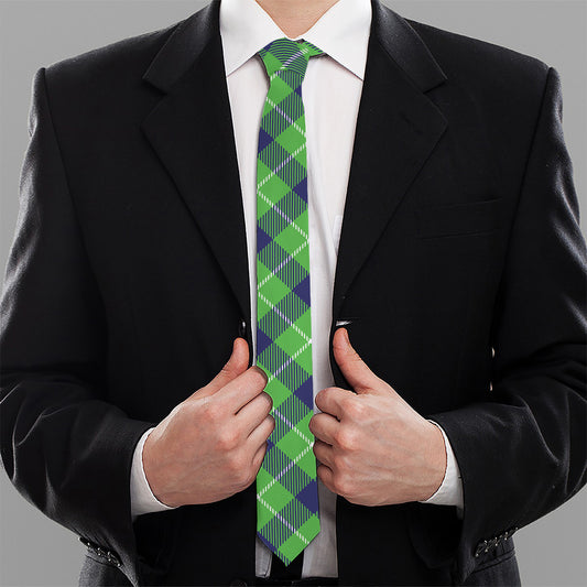 Green Blue And White Plaid Pattern Print Necktie