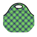 Green Blue And White Plaid Pattern Print Neoprene Lunch Bag