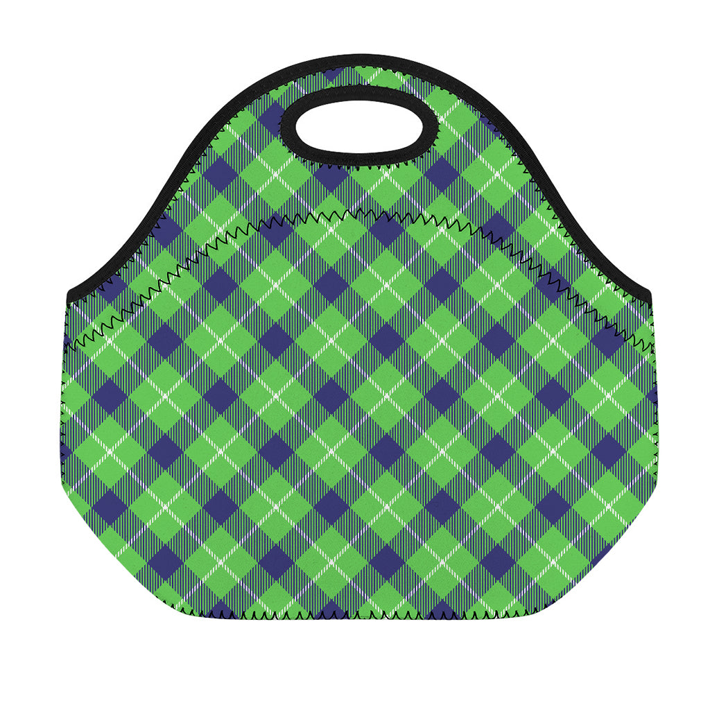 Green Blue And White Plaid Pattern Print Neoprene Lunch Bag