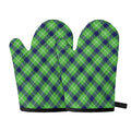 Green Blue And White Plaid Pattern Print Oven Mitts