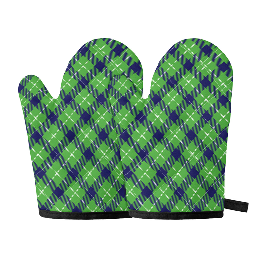 Green Blue And White Plaid Pattern Print Oven Mitts