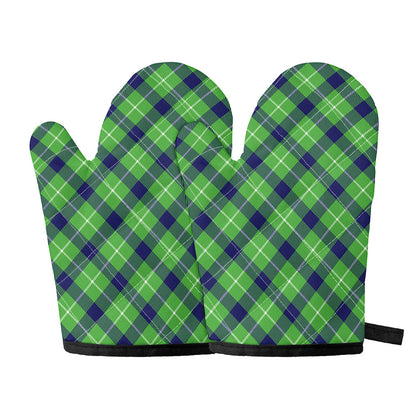 Green Blue And White Plaid Pattern Print Oven Mitts