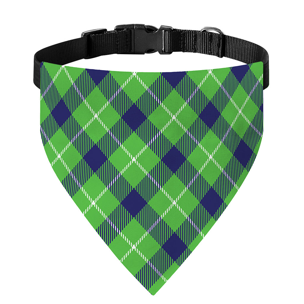 Green Blue And White Plaid Pattern Print Over The Collar Dog Bandana