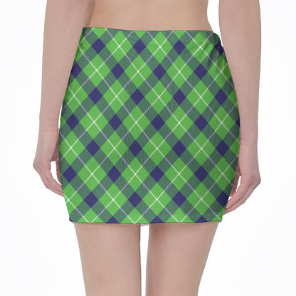 Green Blue And White Plaid Pattern Print Pencil Mini Skirt