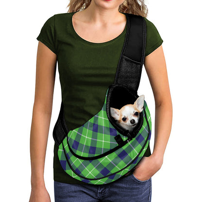 Green Blue And White Plaid Pattern Print Pet Sling Carrier