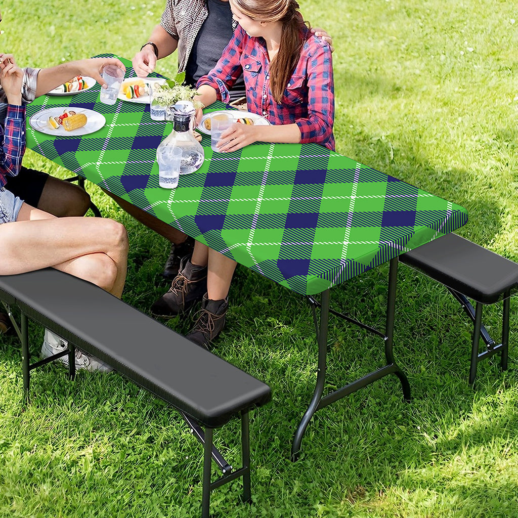 Green Blue And White Plaid Pattern Print Picnic Table Cover