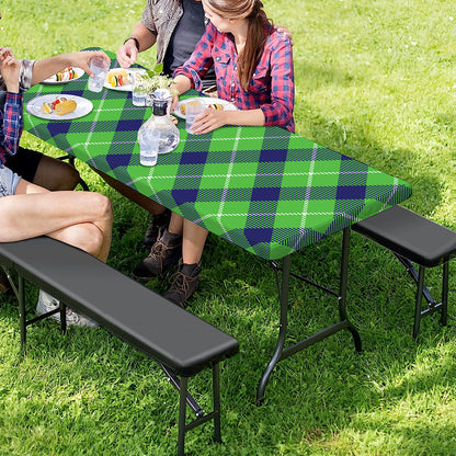 Green Blue And White Plaid Pattern Print Picnic Table Cover