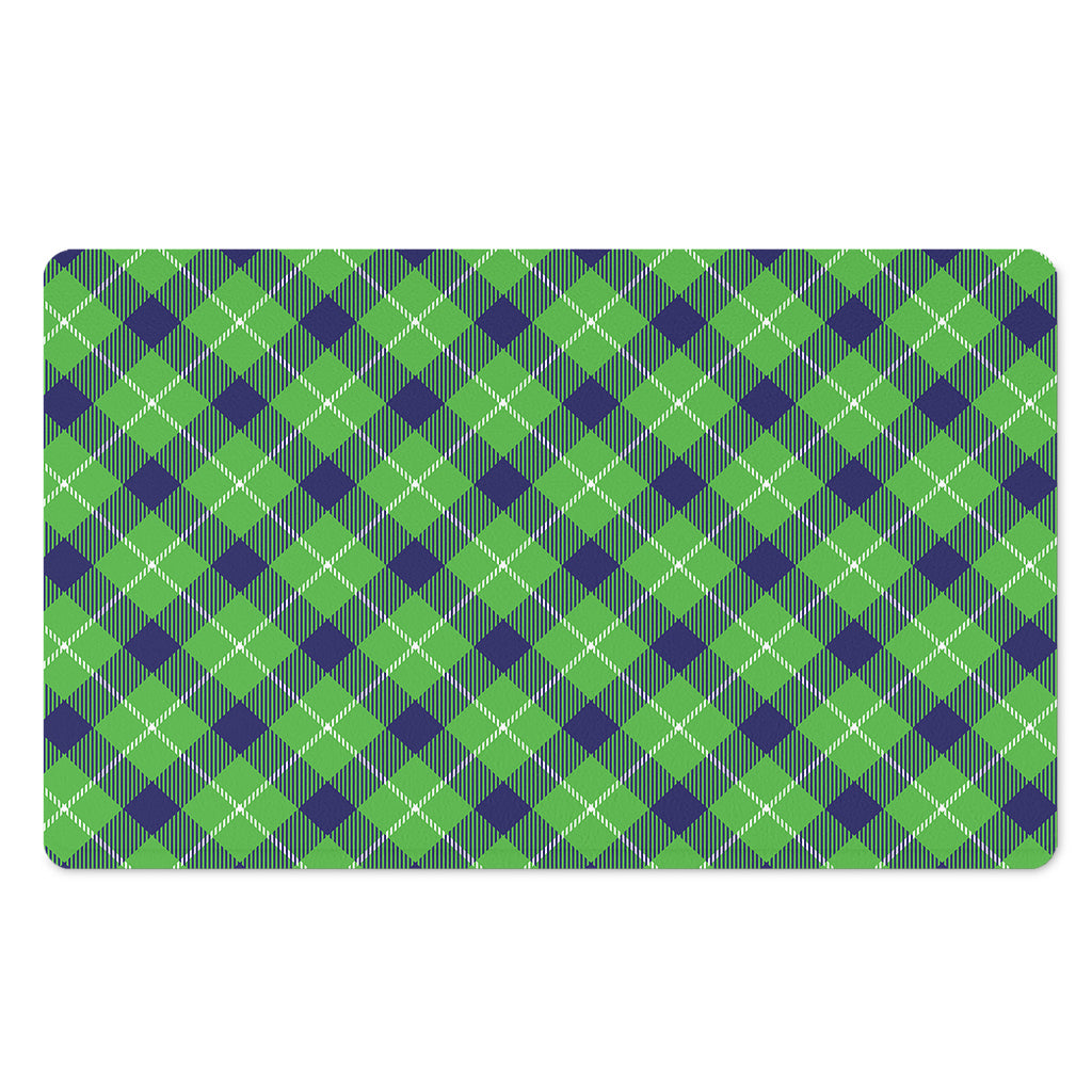 Green Blue And White Plaid Pattern Print Polyester Doormat