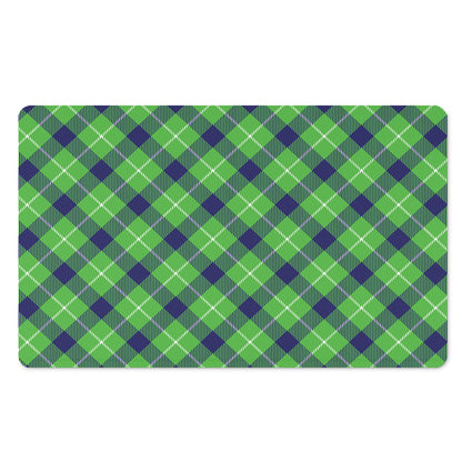 Green Blue And White Plaid Pattern Print Polyester Doormat