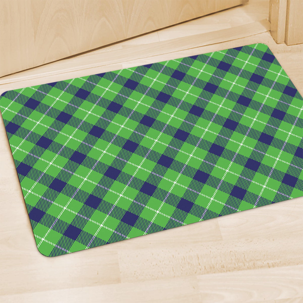 Green Blue And White Plaid Pattern Print Polyester Doormat