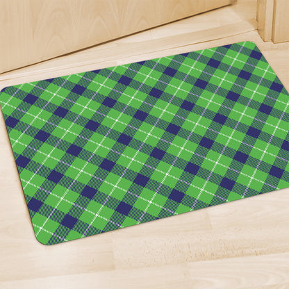Green Blue And White Plaid Pattern Print Polyester Doormat