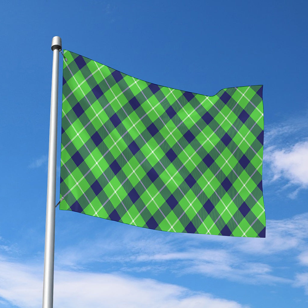 Green Blue And White Plaid Pattern Print Polyester Flag