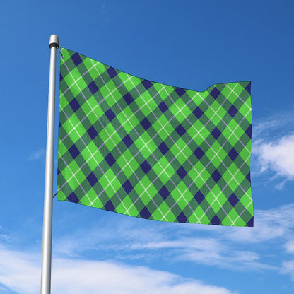 Green Blue And White Plaid Pattern Print Polyester Flag