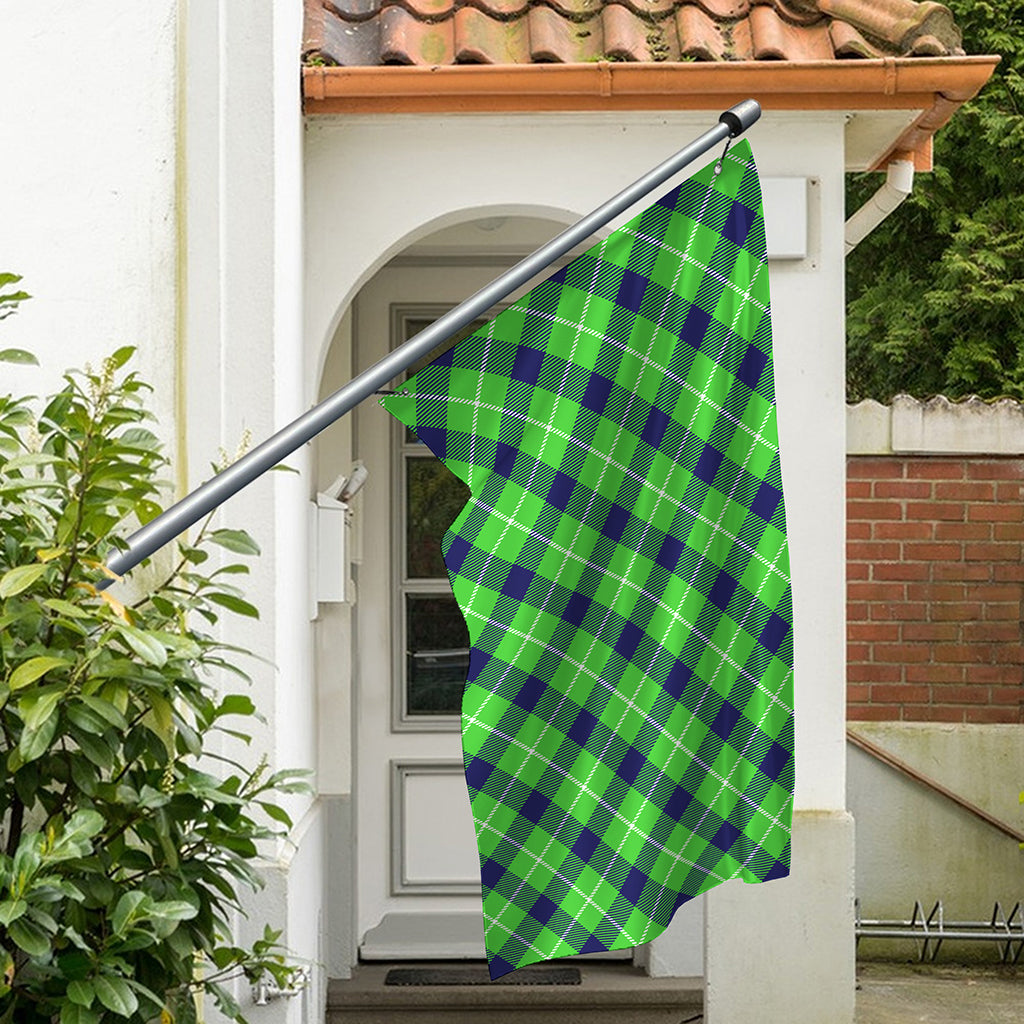Green Blue And White Plaid Pattern Print Polyester Flag