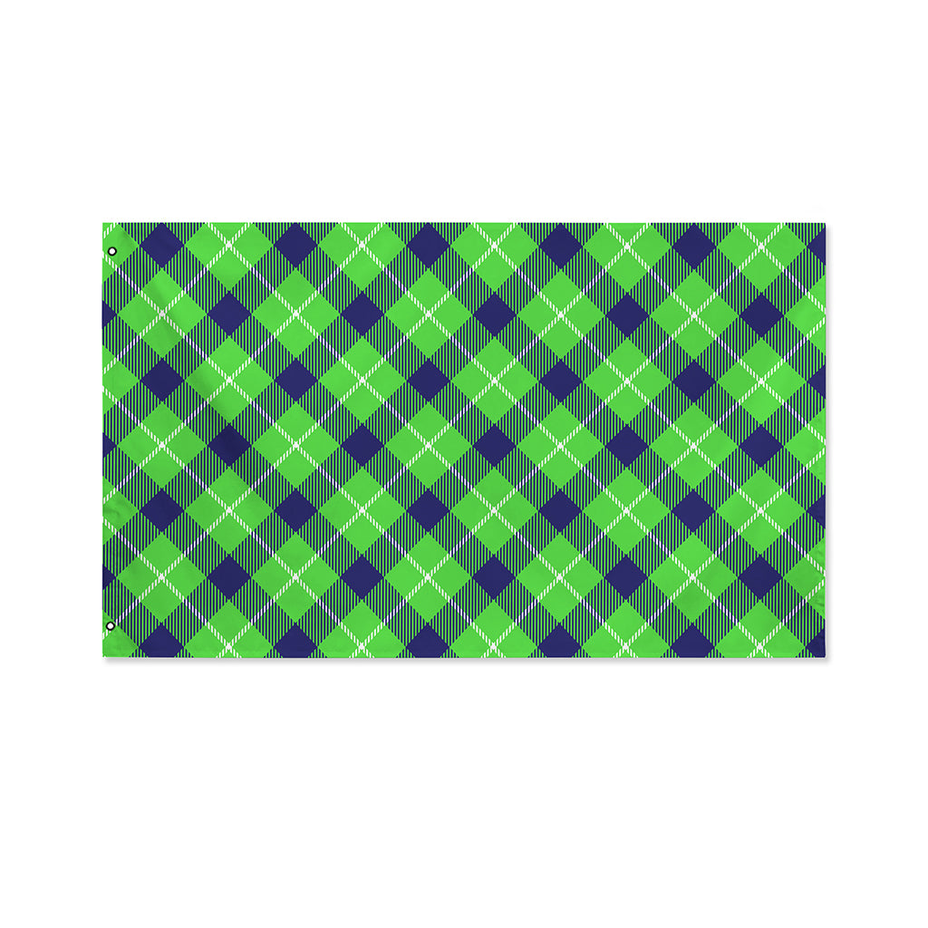 Green Blue And White Plaid Pattern Print Polyester Flag