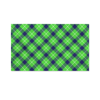 Green Blue And White Plaid Pattern Print Polyester Flag