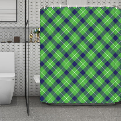 Green Blue And White Plaid Pattern Print Polyester Shower Curtain