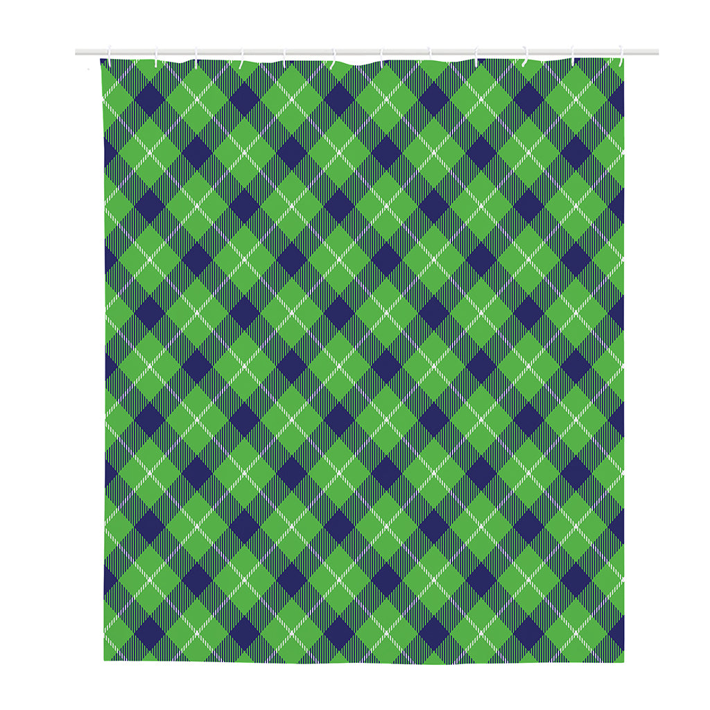 Green Blue And White Plaid Pattern Print Polyester Shower Curtain