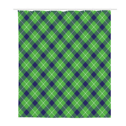 Green Blue And White Plaid Pattern Print Polyester Shower Curtain