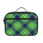 Green Blue And White Plaid Pattern Print Portable Lunch Bag