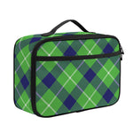 Green Blue And White Plaid Pattern Print Portable Lunch Bag