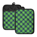 Green Blue And White Plaid Pattern Print Pot Holders With Pocket