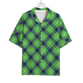 Green Blue And White Plaid Pattern Print Rayon Hawaiian Shirt