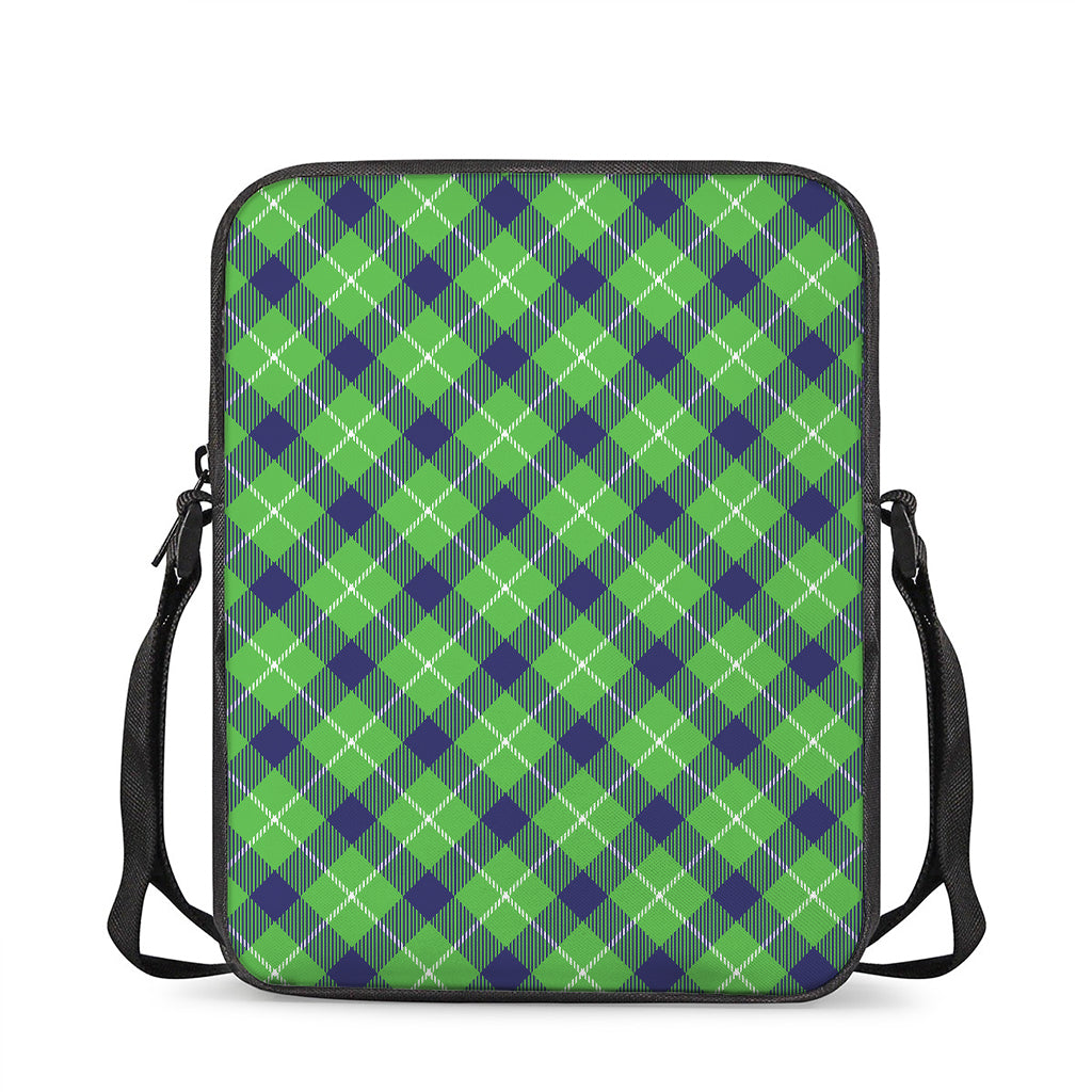 Green Blue And White Plaid Pattern Print Rectangular Crossbody Bag