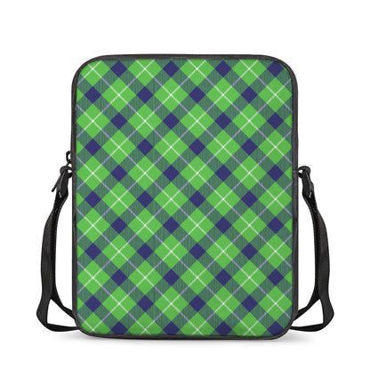 Green Blue And White Plaid Pattern Print Rectangular Crossbody Bag