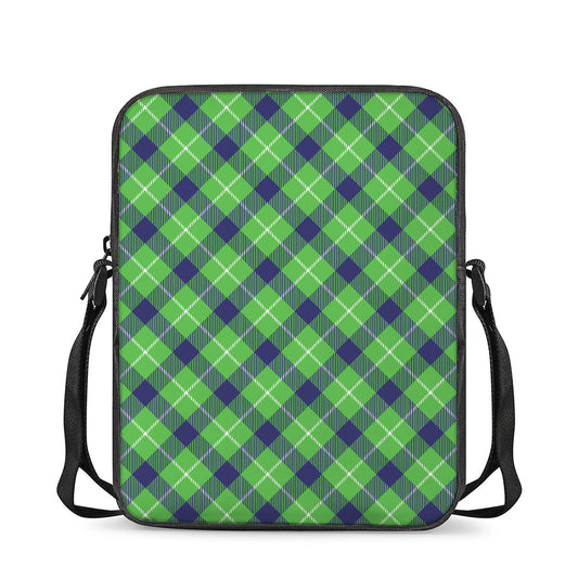 Green Blue And White Plaid Pattern Print Rectangular Crossbody Bag